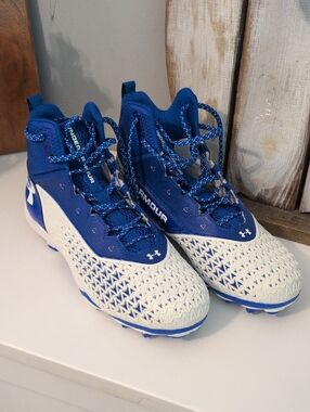 Under Armour Men's Blue and White High-Top Football Cleats